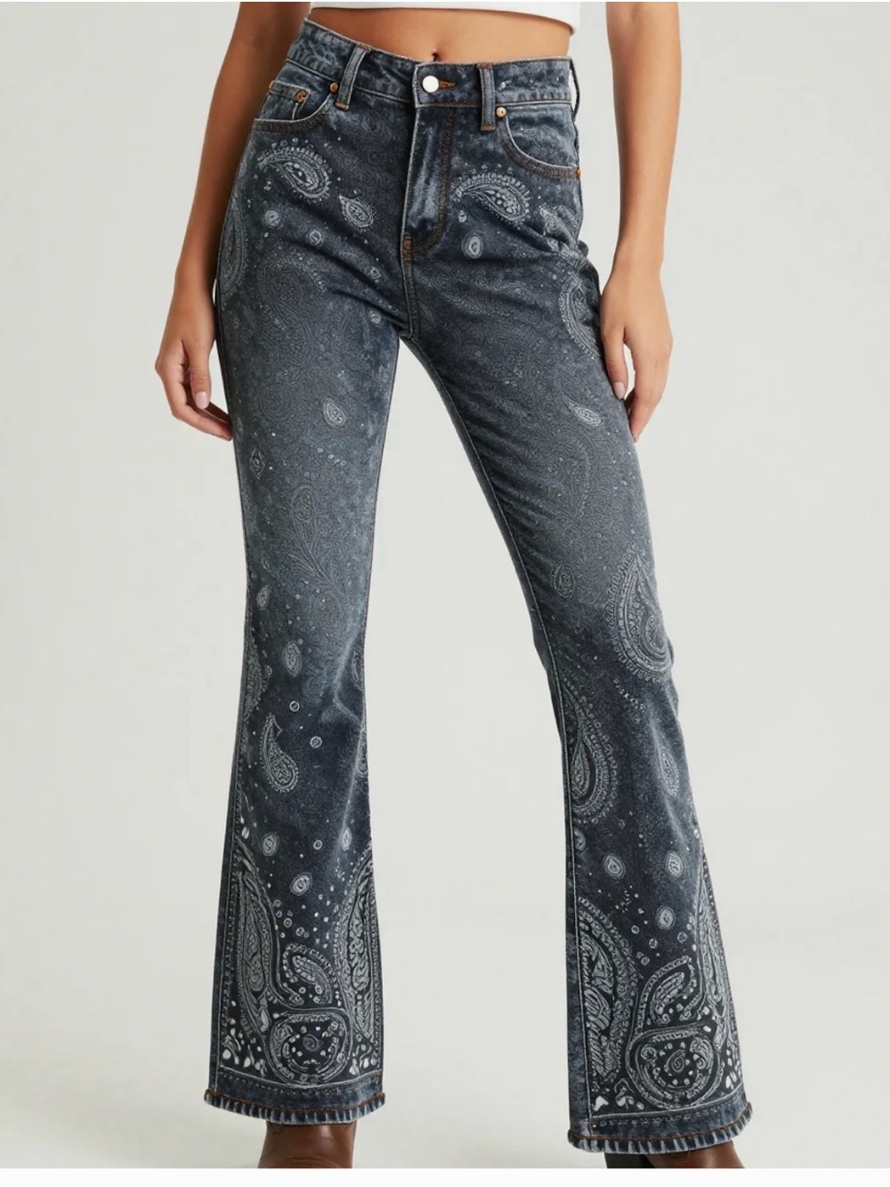 Charcoal Paisley boot cut Jeans